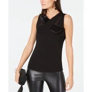 INC International Concepts Black Velvet Trim Sleeveless V-Neck Top Size M
